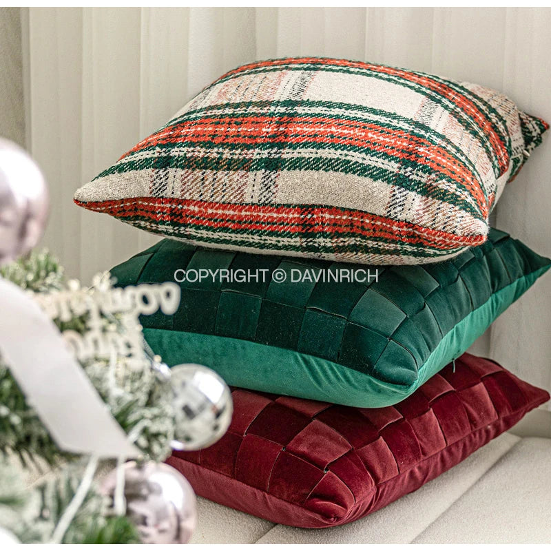 Housse de Coussin Velours Tissage Panier Luxe