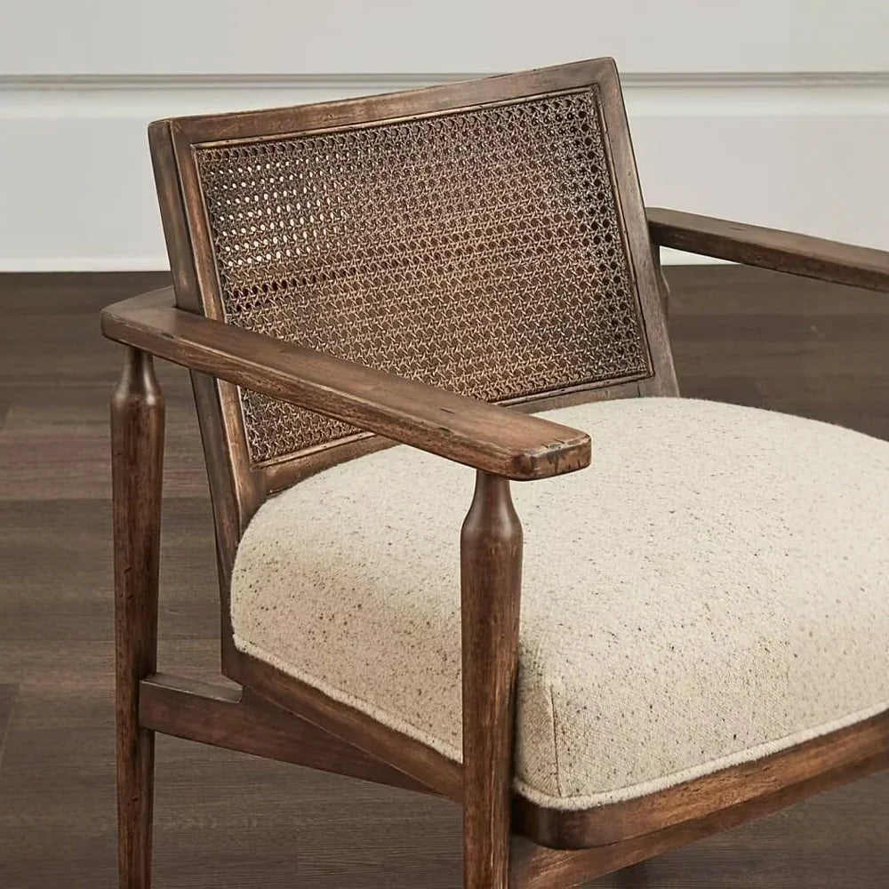 Wabi-Sabi Rattan Armchair – Vintage Wood & Cane Accent Chair