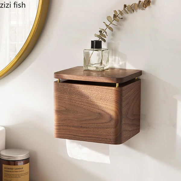 Distributeur de Papier Toilette Mural en Bois - Noyer