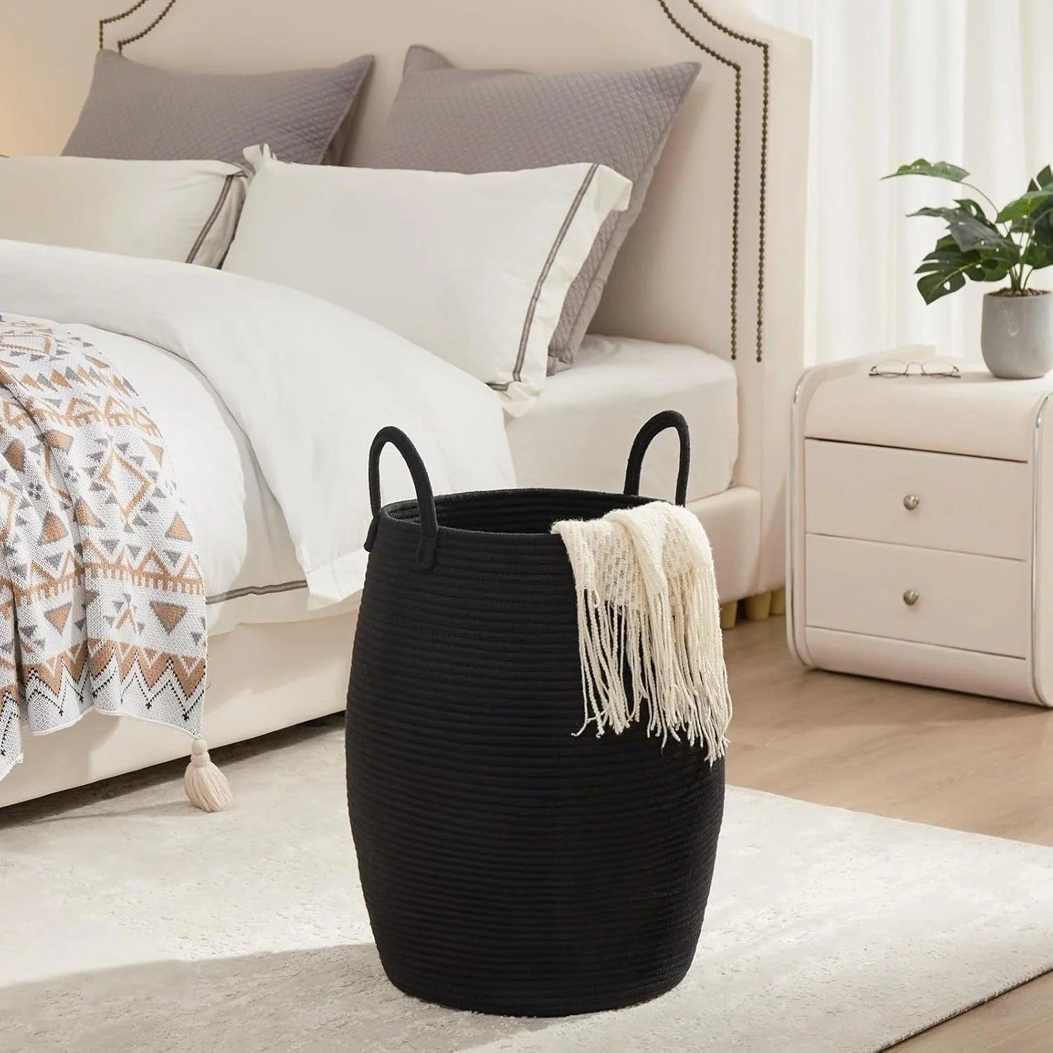 Panier à Linge Bohème Haut Pliable en Tissu 22 Pouces