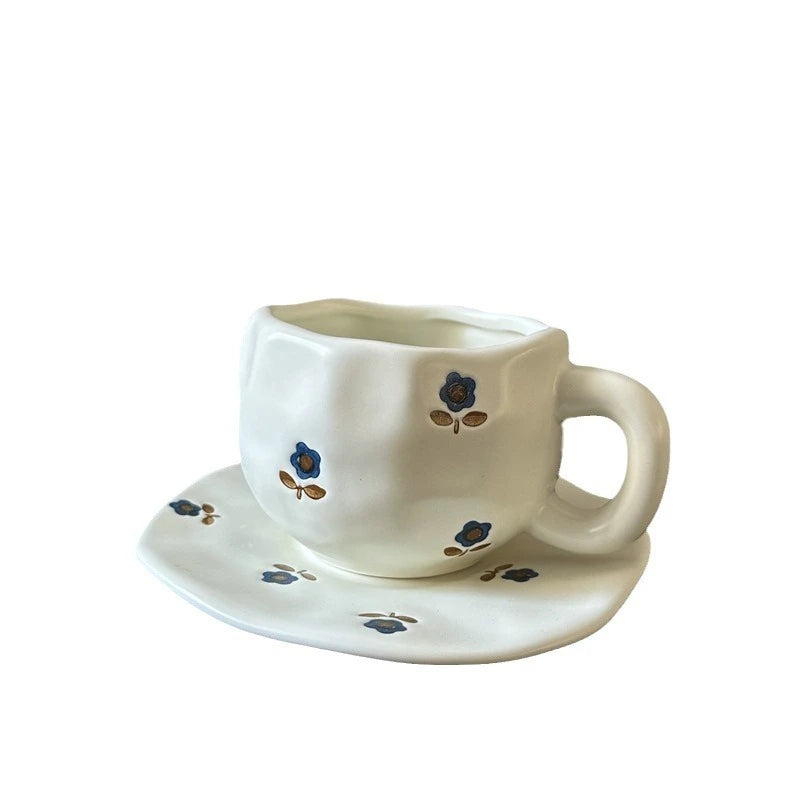 Tasse et Assiette Céramique Peintes Main Style Japonais Rétro
