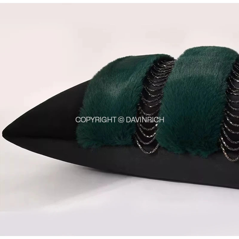 Housse de Coussin Fausse Fourrure Vert Sauge Inspiration Renaissance