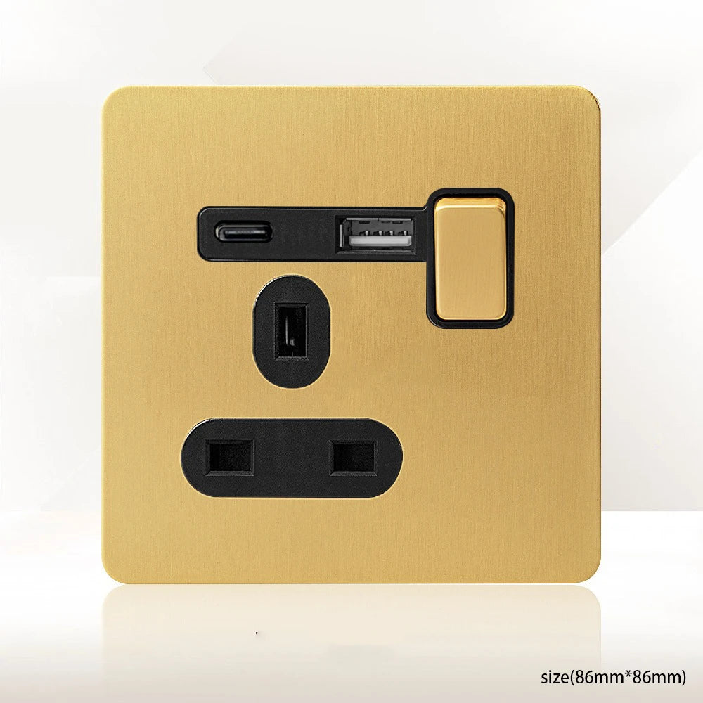Interrupteur Mural Doré Style Vintage avec Prise USB-C
