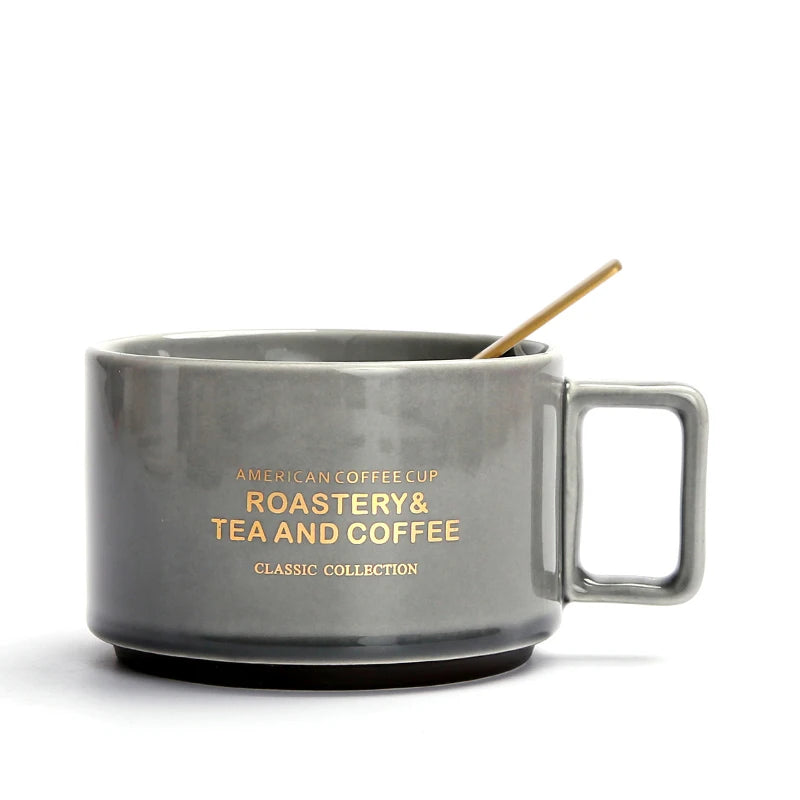 Tasse en Céramique avec Cuillère et Soucoupe Lettre Dorée 300ml