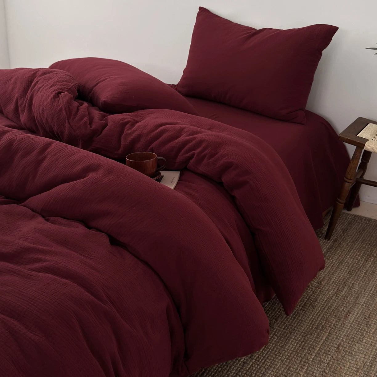 Housse de Couette Coton Gaufré Uni 220x240cm