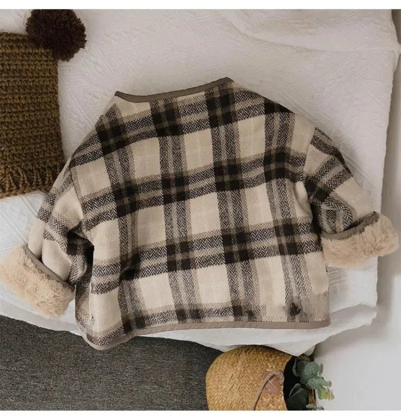 Manteau Enfant en Laine à Carreaux Peluche