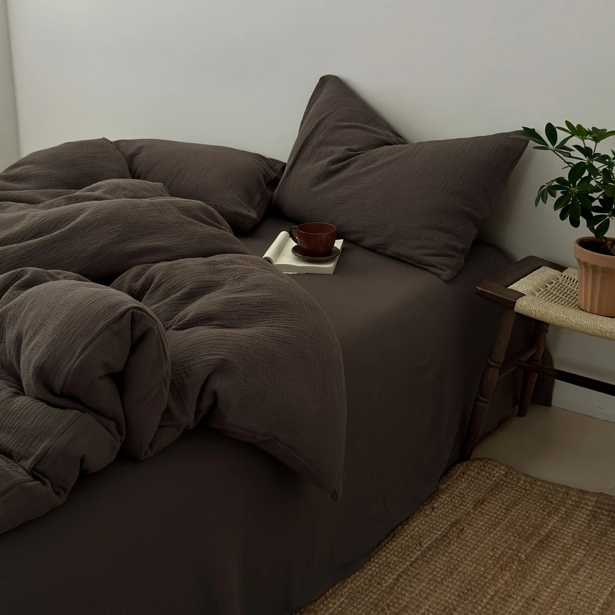 Housse de Couette Coton Gaufré Uni 220x240cm