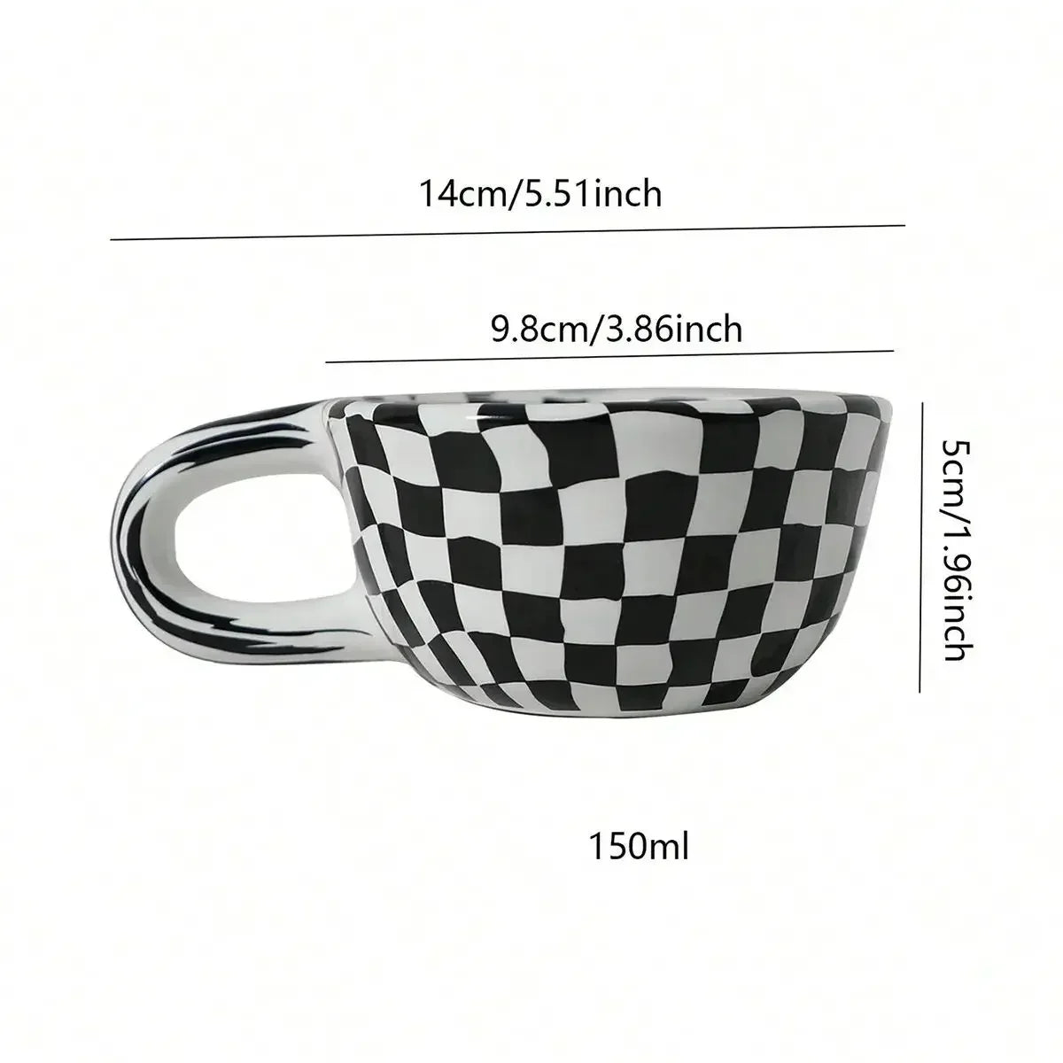 Tasse à Thé Céramique Motif Damier Forme Irrégulière