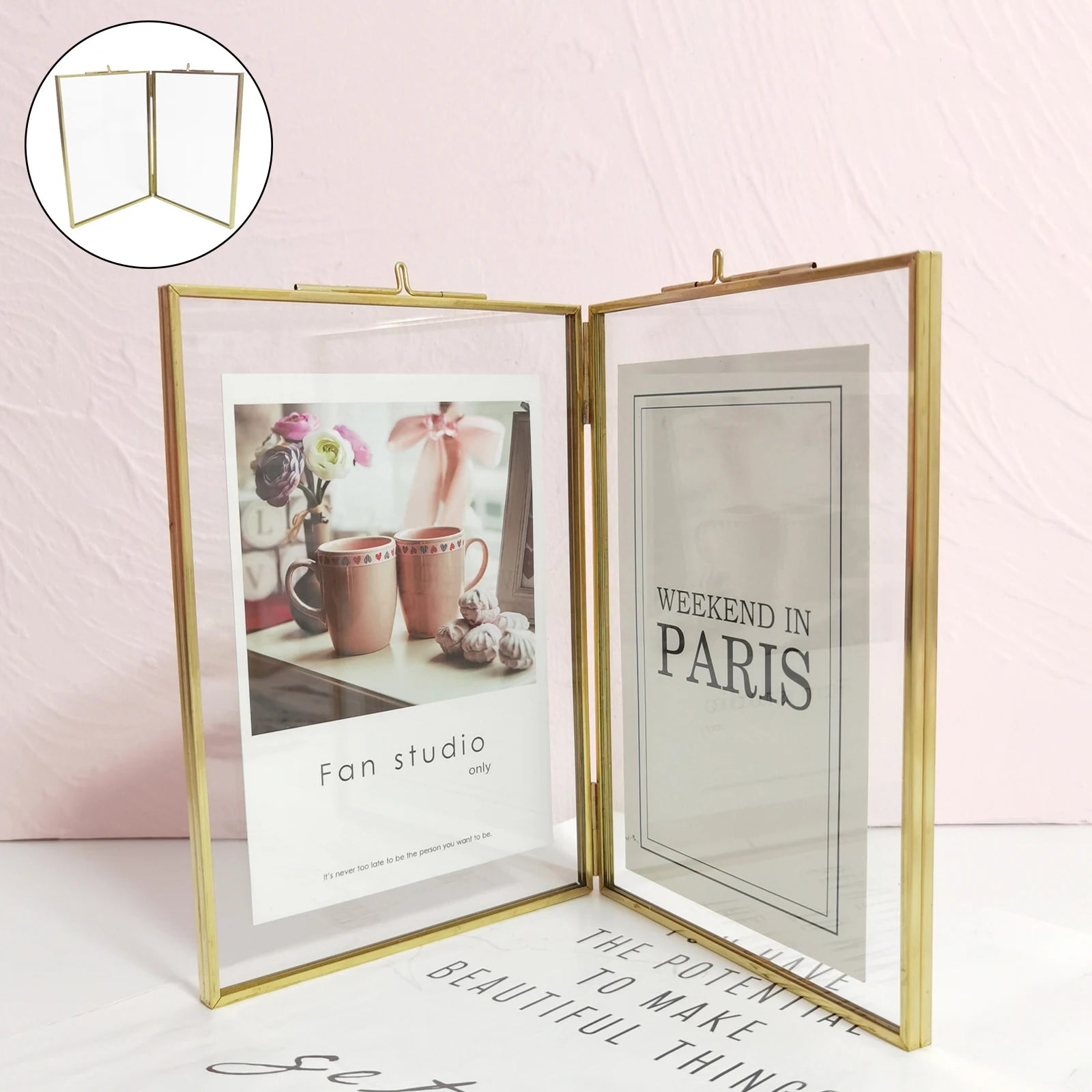 Cadre Photo Suspendu en Métal et Verre - Double Face