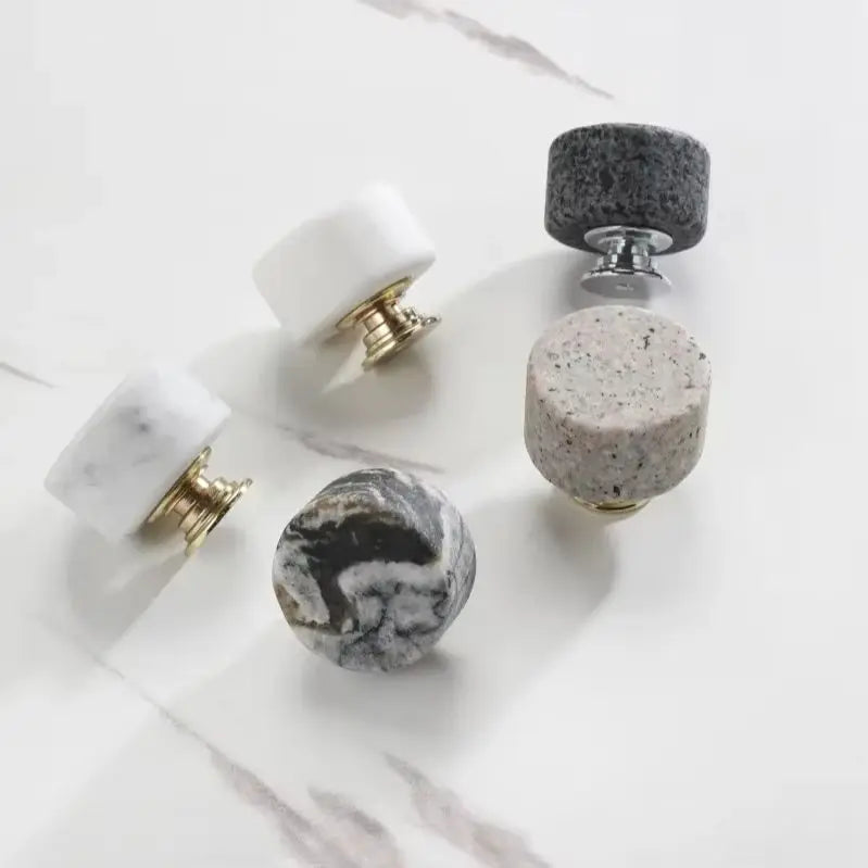 Poignée de Meuble Cylindrique Marbre Artificiel Luxe Léger