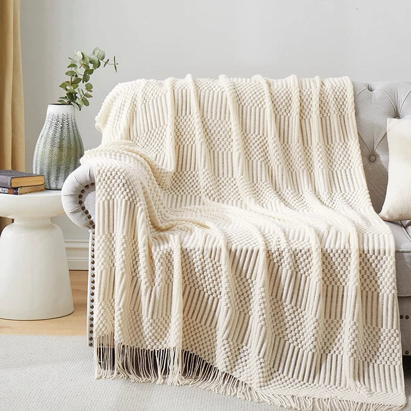 Jeté Boho Blanc Texturé - Grand Format Chunky