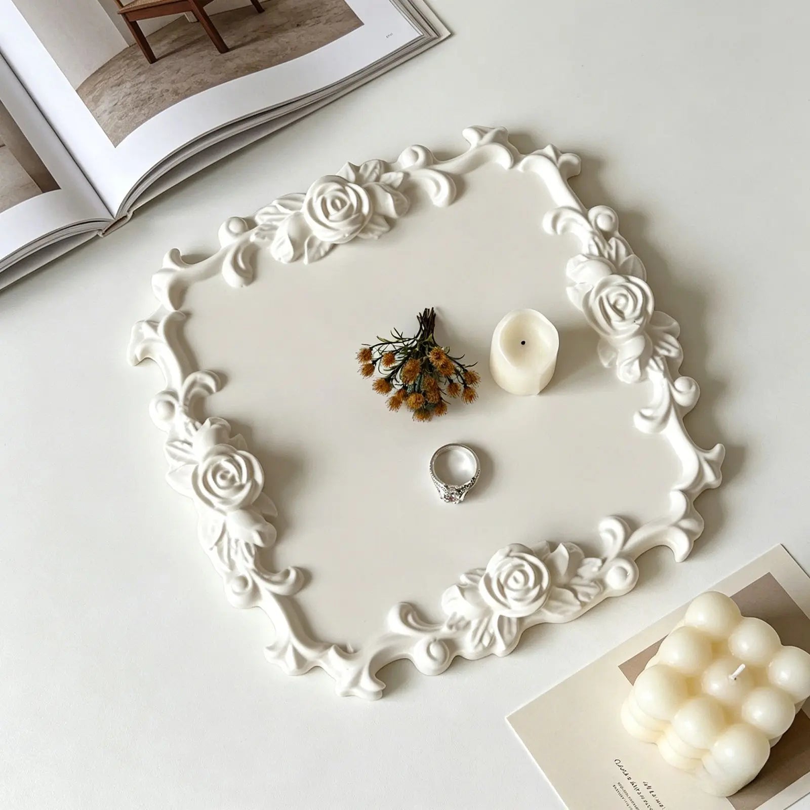 Moule Silicone Cadre Rose Vintage Bordure Dentelle