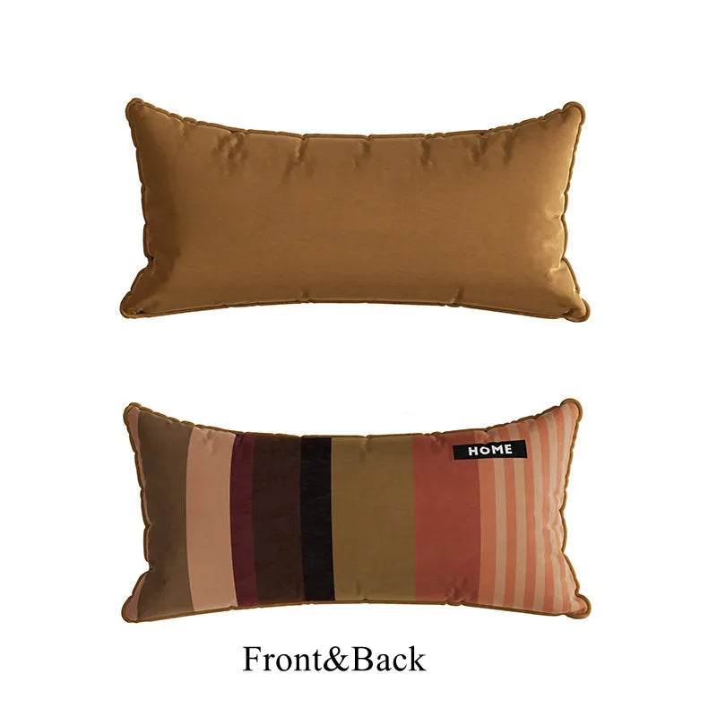 Housse de Coussin Lombaire Rayée Patchwork - Style Rétro