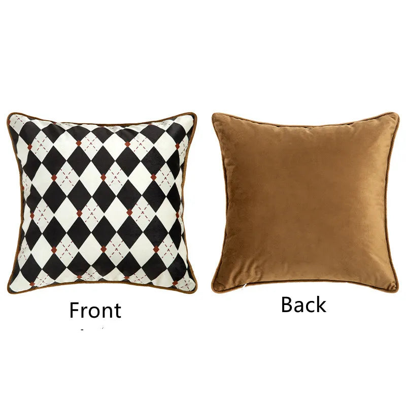 Housse de Coussin Florale en Velours - Style Rétro Noir et Blanc