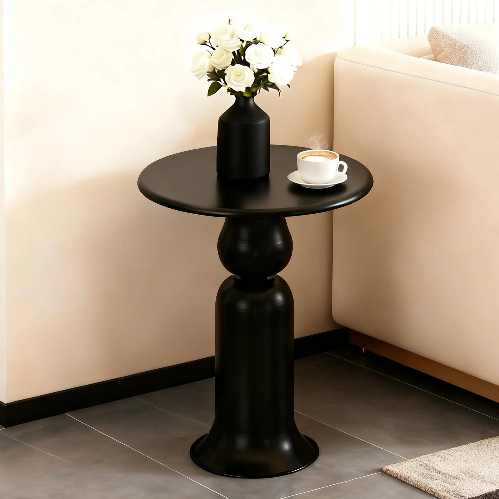 Table Basse Ronde en Métal avec Rangement - Style Italien
