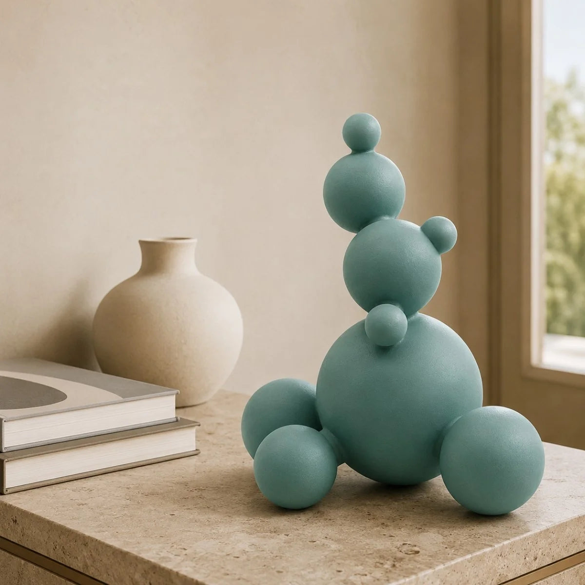 Abstract Sphere Sculpture – Teal Resin Statue