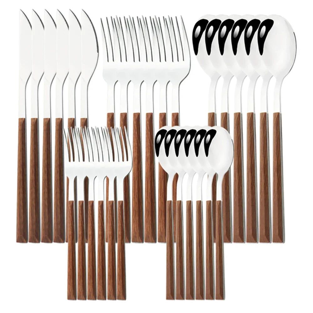 Ensemble Couverts Imitation Bois Inox Occidental