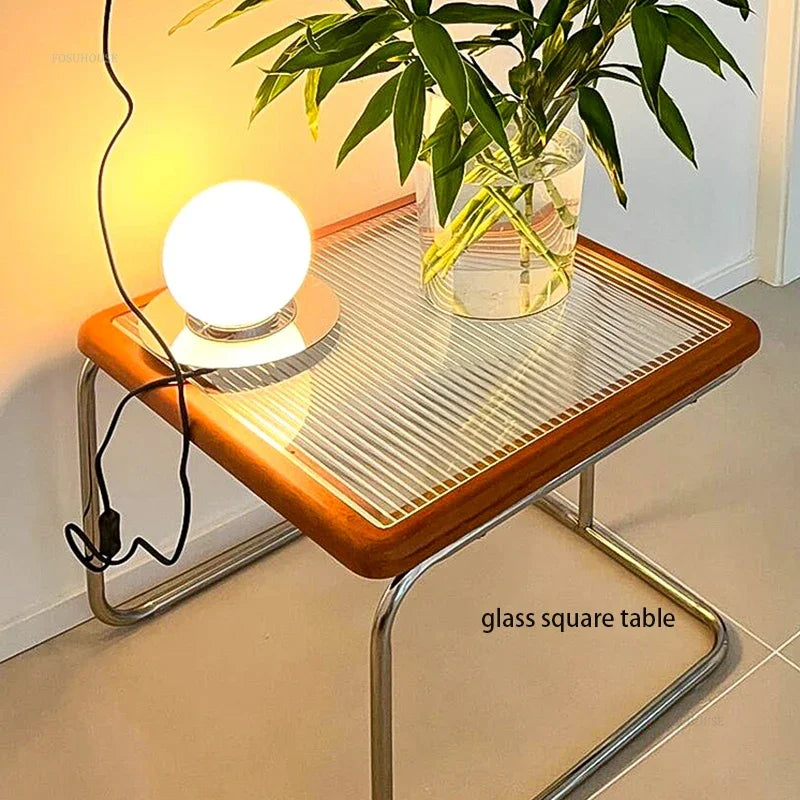 Table Basse Verre et Inox - Style Japonais Rétro