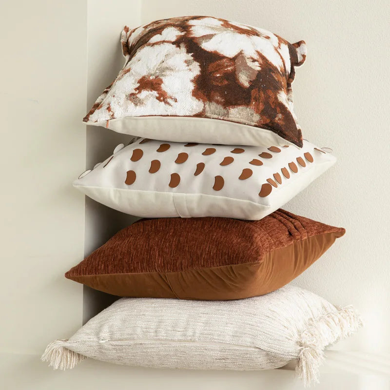 Housse de Coussin Orange Jacquard Motif Demi-Cercle