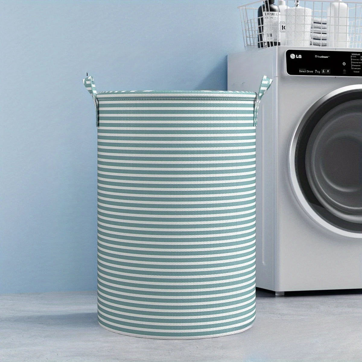 Panier à Linge Pliable Rayé Minimaliste Multi-Usage
