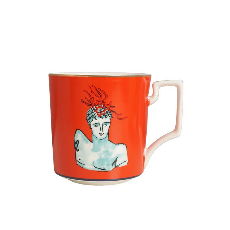 Tasse à Café en Porcelaine Rouge avec Plateau Rond