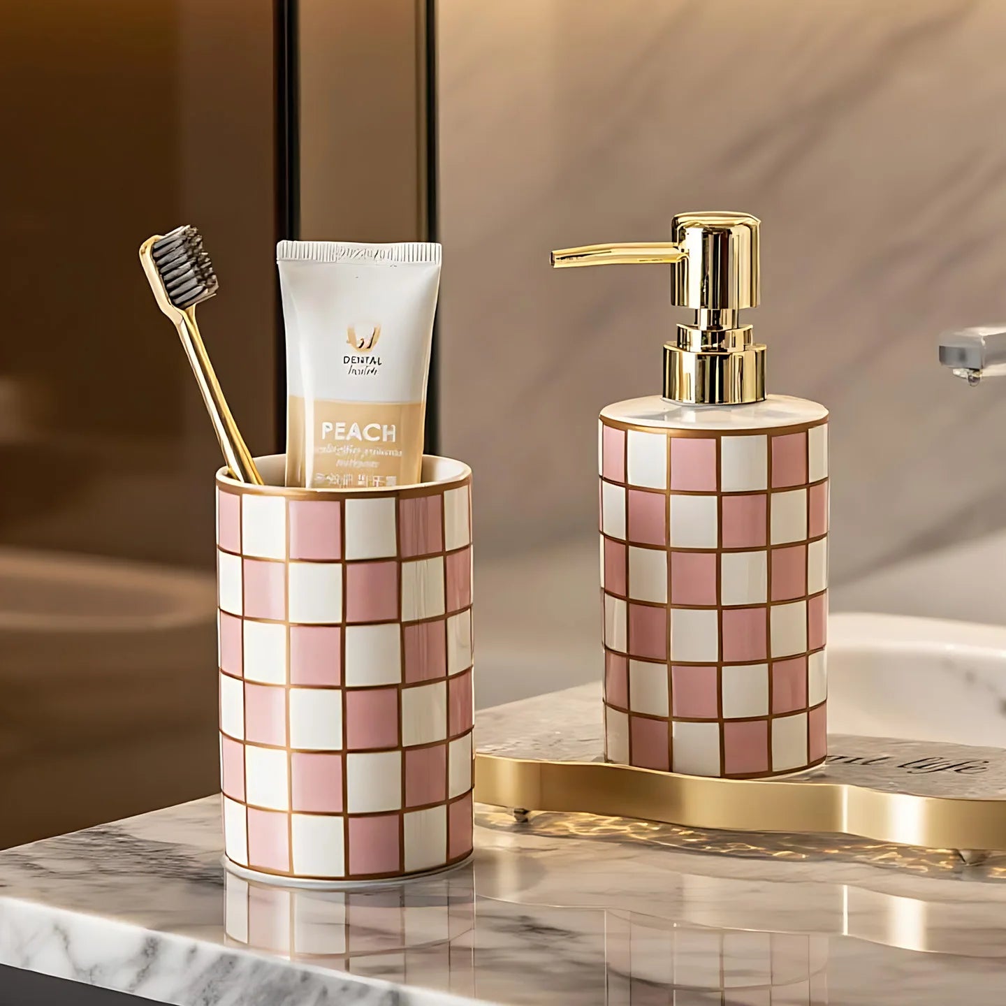 Ceramic Soap Dispenser – Grid Pattern Lotion Bottle
