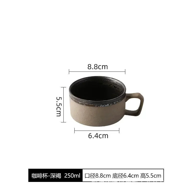Ensemble Tasses en Poterie Rétro Faites Main avec Soucoupes