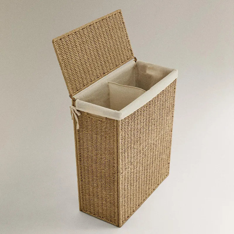 Panier à Linge Double Compartiment avec Couvercle