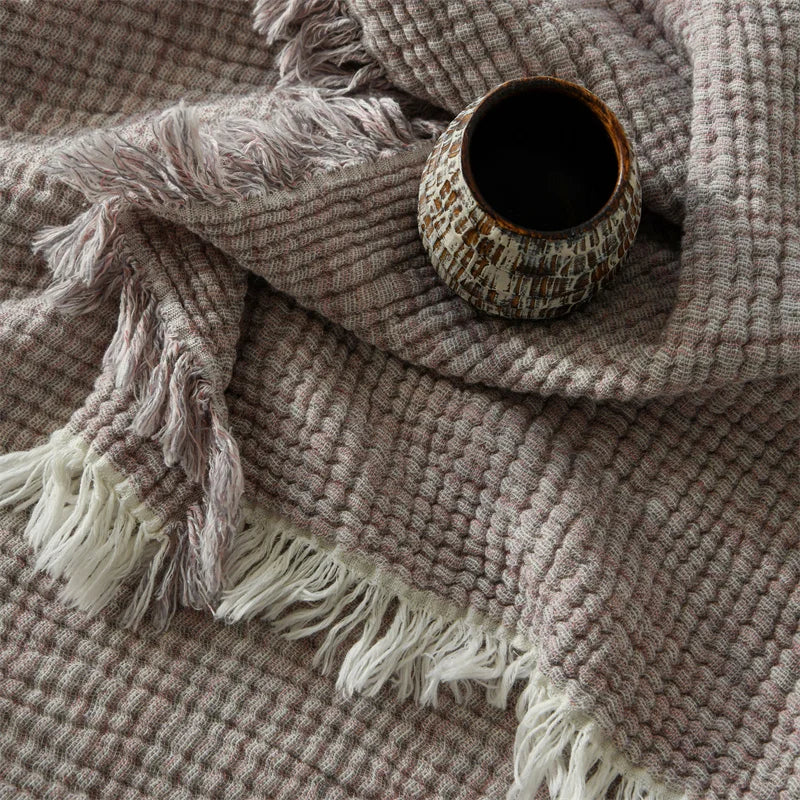 Couverture à Pompons en Coton et Lin