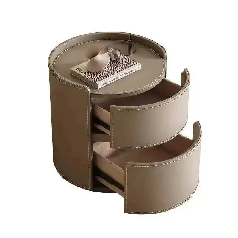 Saddle Leather Bedside Table – Italian Round