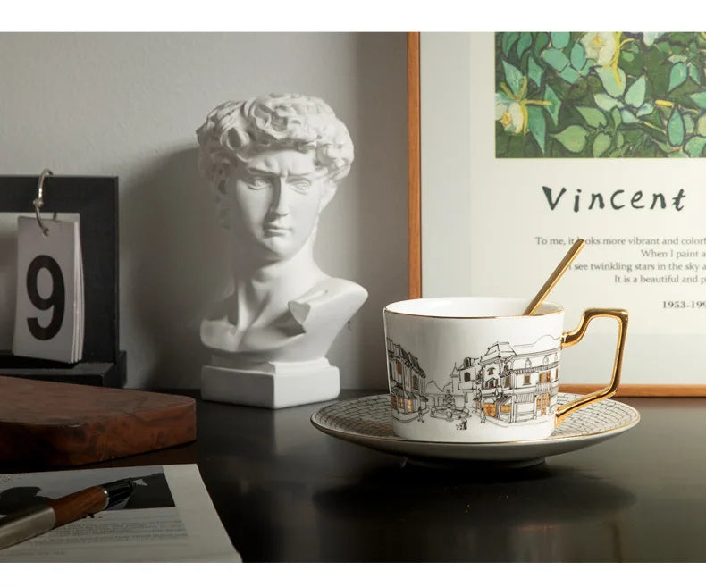Tasse à Café Vintage Style Européen avec Soucoupe