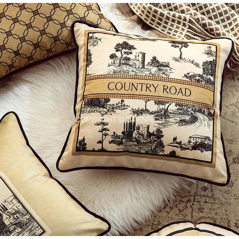 Housse de Coussin Toile de Jouy Style Campagne Rétro