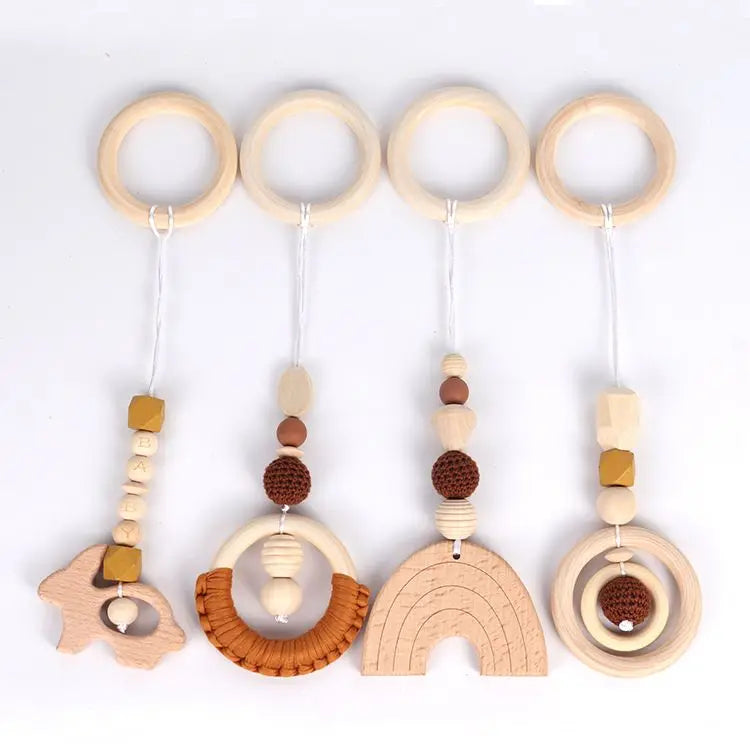 Lot de 4 Jouets en Bois pour Portique d'Éveil