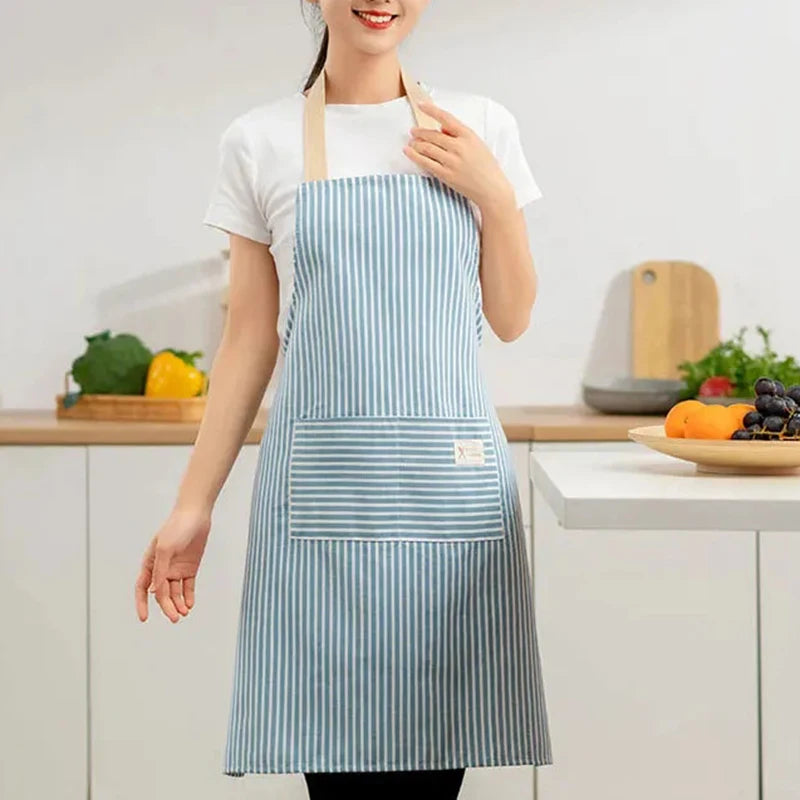 Tablier de Cuisine en Lin Rayé Sans Manches Ajustable