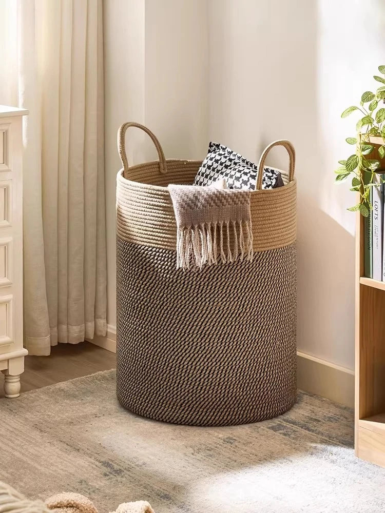 Grand Panier à Linge en Corde de Coton Tressée Main