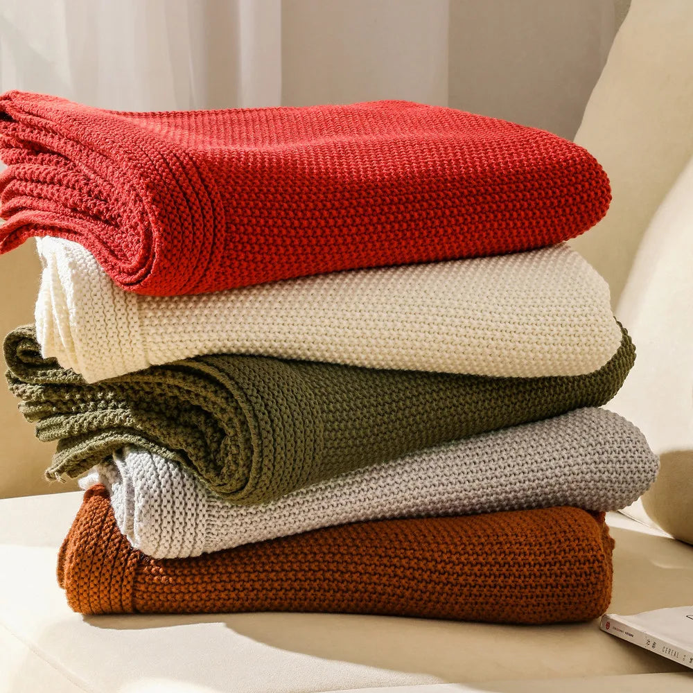 Jeté en Tricot Jacquard - Motif Carreaux Cosy