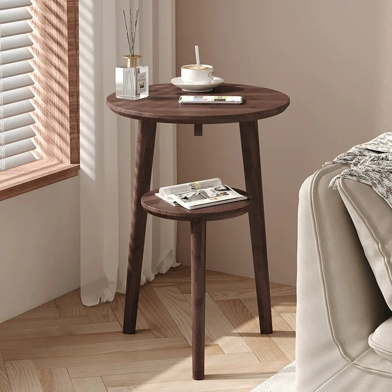 Table Basse Ronde Bois Massif - Rangement Fonctionnel