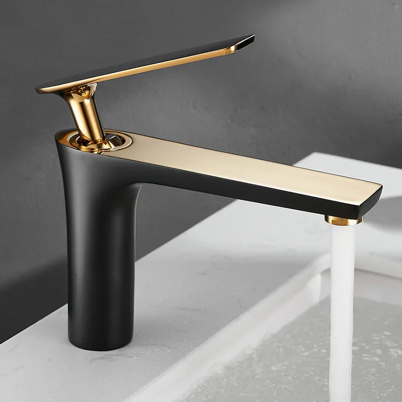 Robinet de Lavabo Cuivre Noir et Or Rehaussé