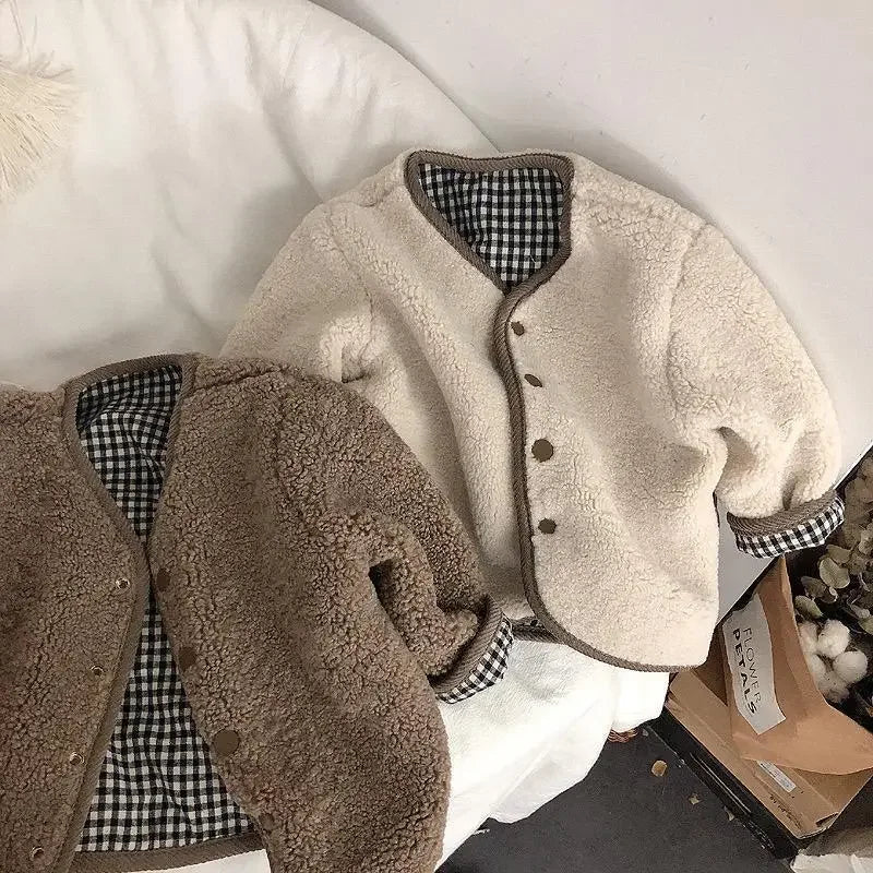 Veste Enfant Réversible Chaude à Carreaux
