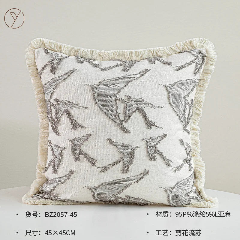 Housse de Coussin Blanche Rayée à Franges Waist