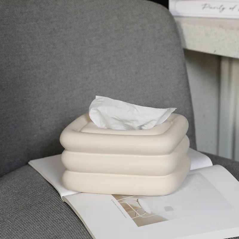 Ceramic Tissue Box – Geometric Fringe Design