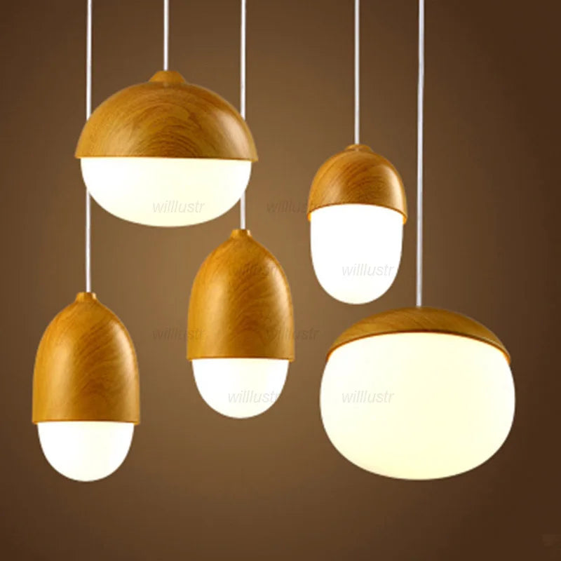Suspension Créative Effet Noix Bois Métal et Verre