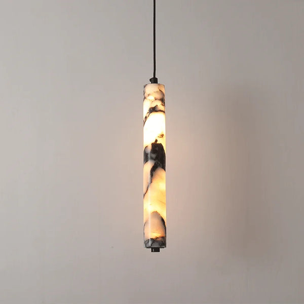 Suspension Luminaire Cylindre Pierre Naturelle Noire Haut de Gamme