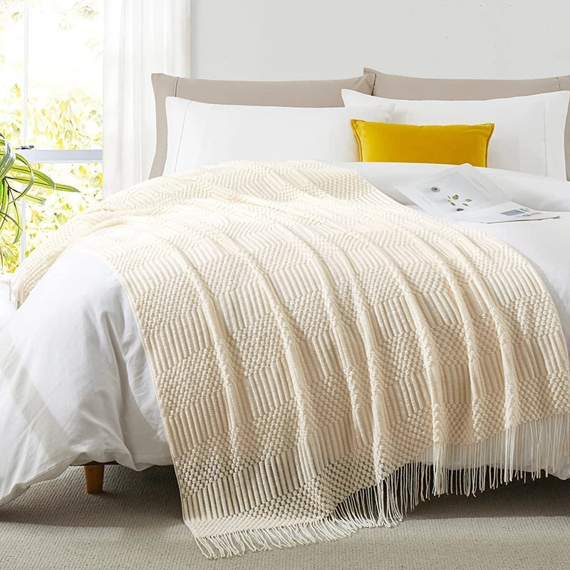 Jeté Boho Blanc Texturé - Grand Format Chunky