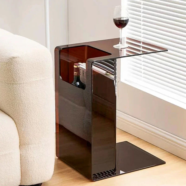 Table d'Appoint en Acrylique Forme C - Transparente avec Rangement