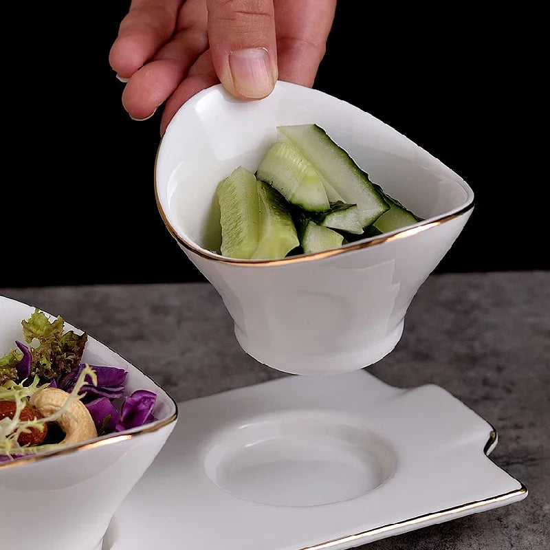 Ensemble Bols en Céramique Forme Lingot Blanc