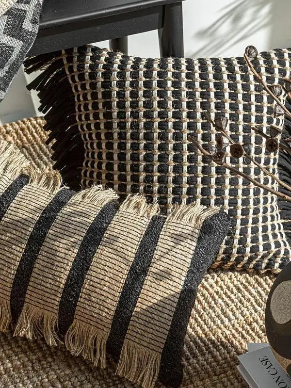 Housse de Coussin Corde de Chanvre Large Bordure Tressée