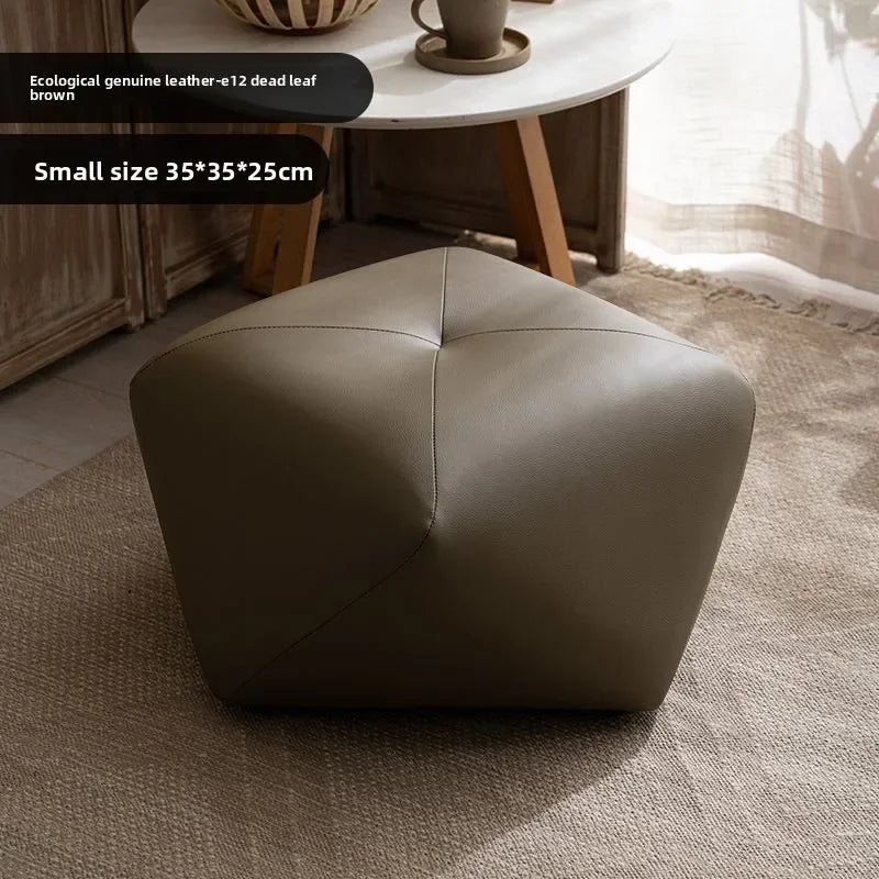 Tabouret Octogonal Bois et Cuir - Style Européen