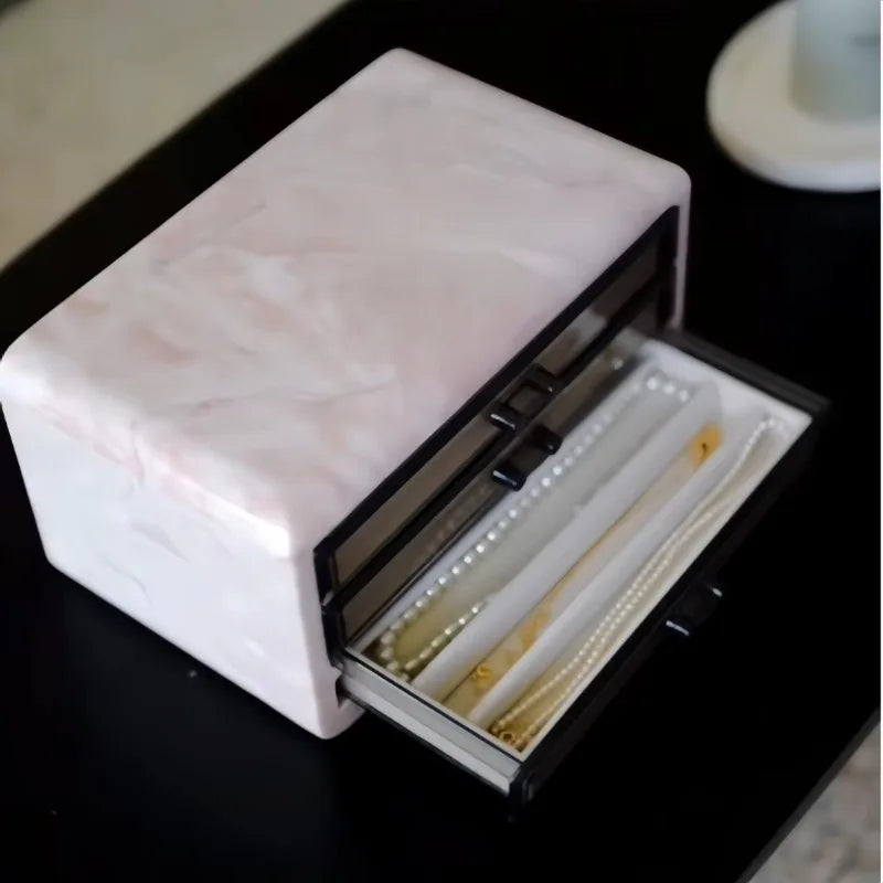 Boîte de Rangement en Marbre Onyx Rose Crème - 3 Niveaux