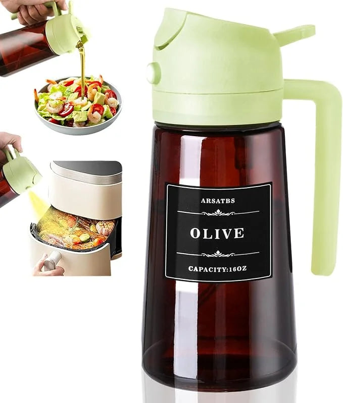 Distributeur d'Huile 2-en-1 Verre avec Vaporisateur 470ml